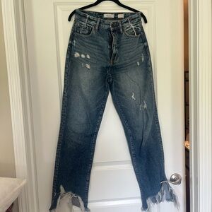 KanCan Blue Straight Leg Jeans with Distressed Hem
